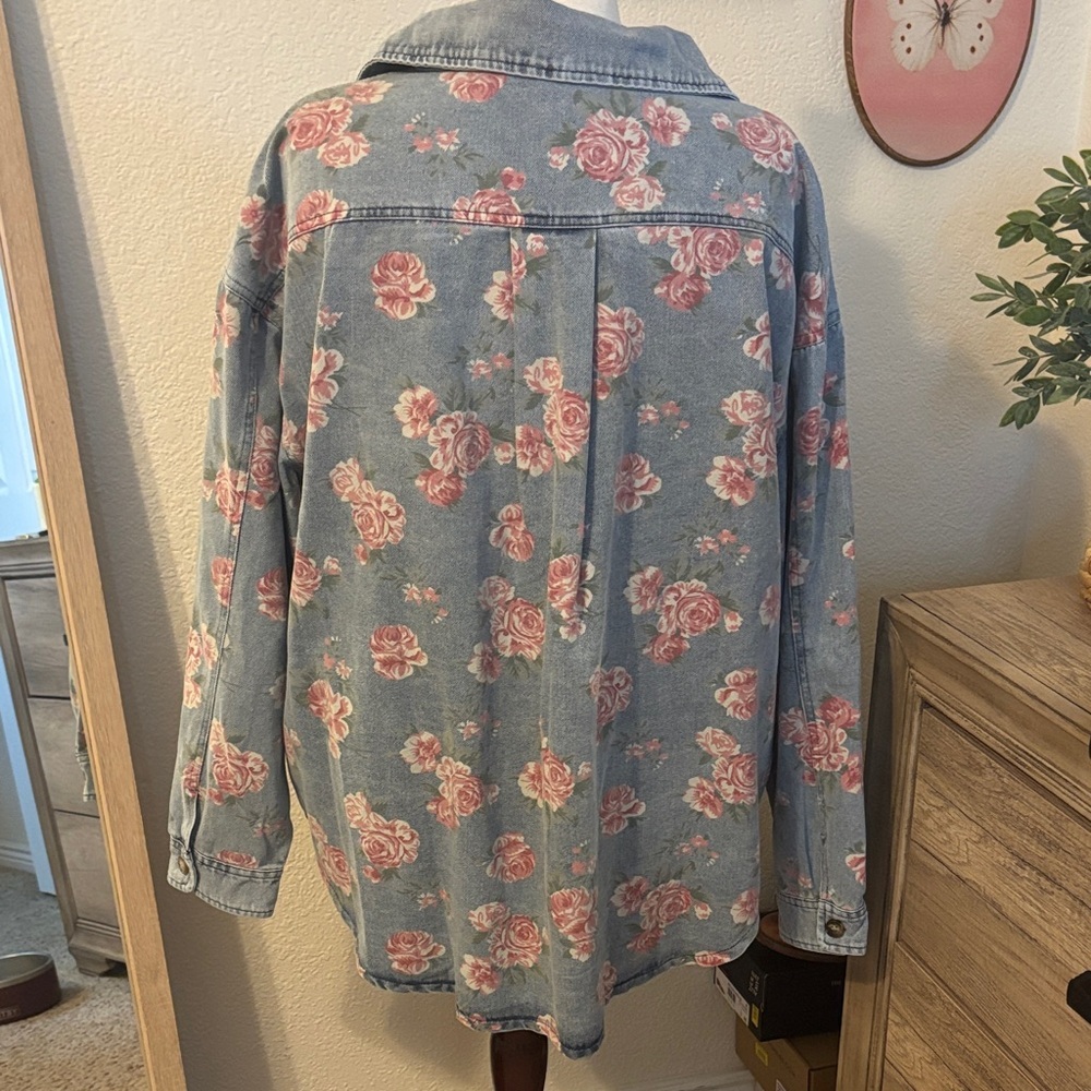 Bibi Floral Denim Jacket-Size XL - Picture 3 of 6